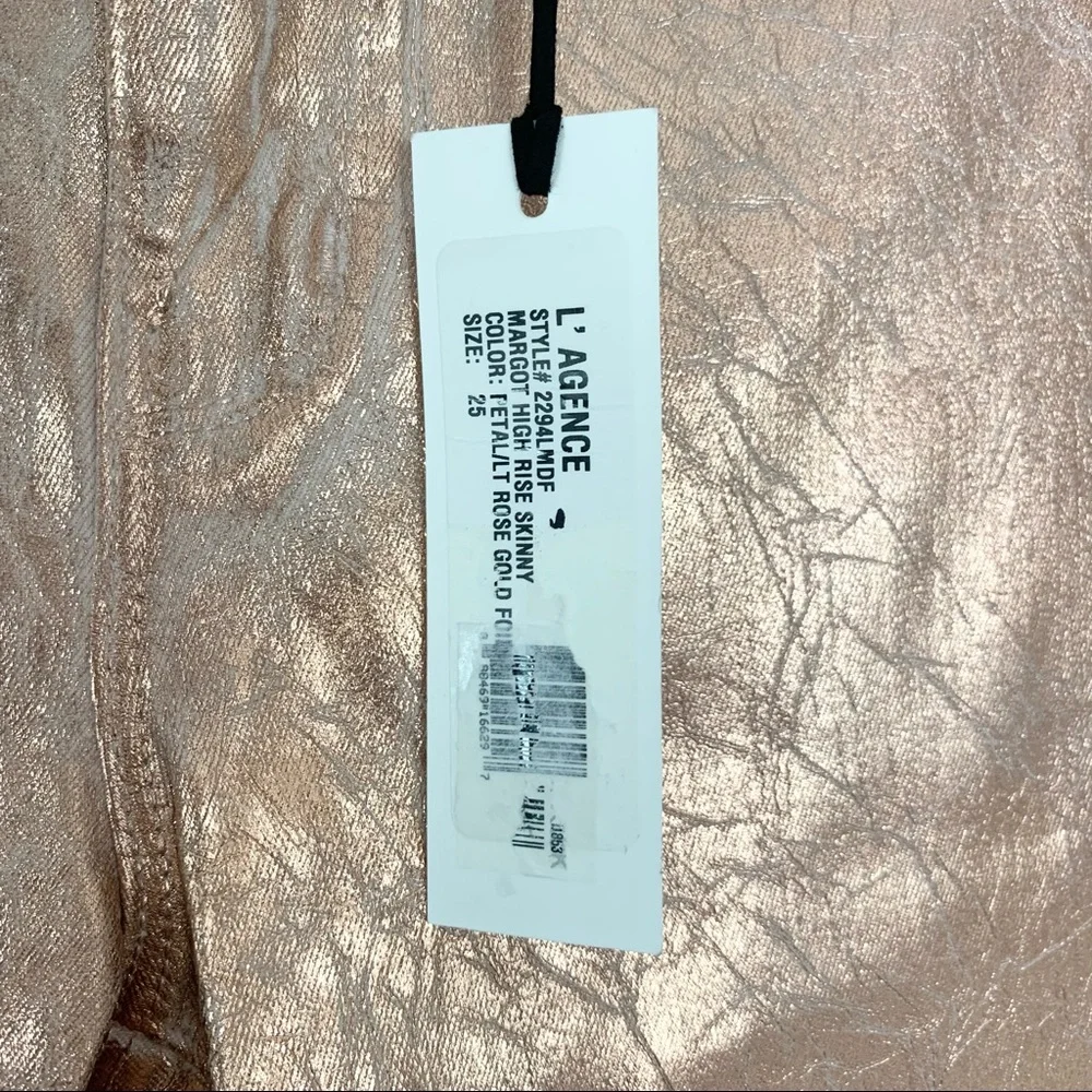 L'AGENCE Jeans Margot High Rise Skinny Gold Foil Skinny Pants 25 NWT - Picture 8 of 11